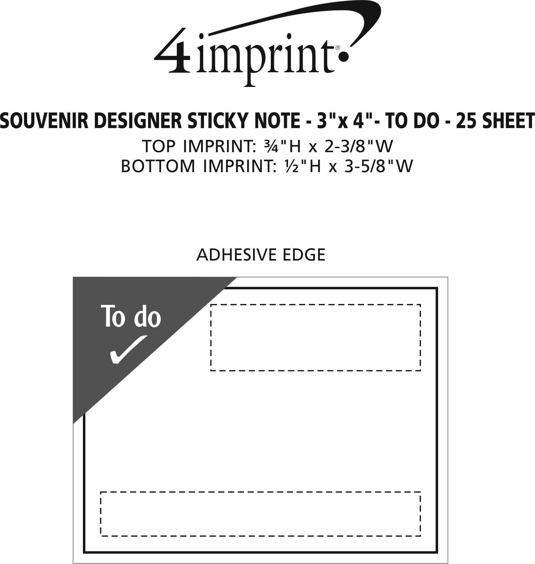 Imprint Area of Souvenir Designer Sticky Note - 3" x 4" - To Do - 25 Sheet