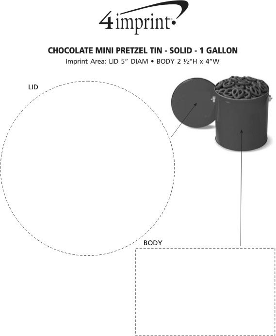 Imprint Area of Chocolate Mini Pretzel Tin - Solid - 1 Gallon