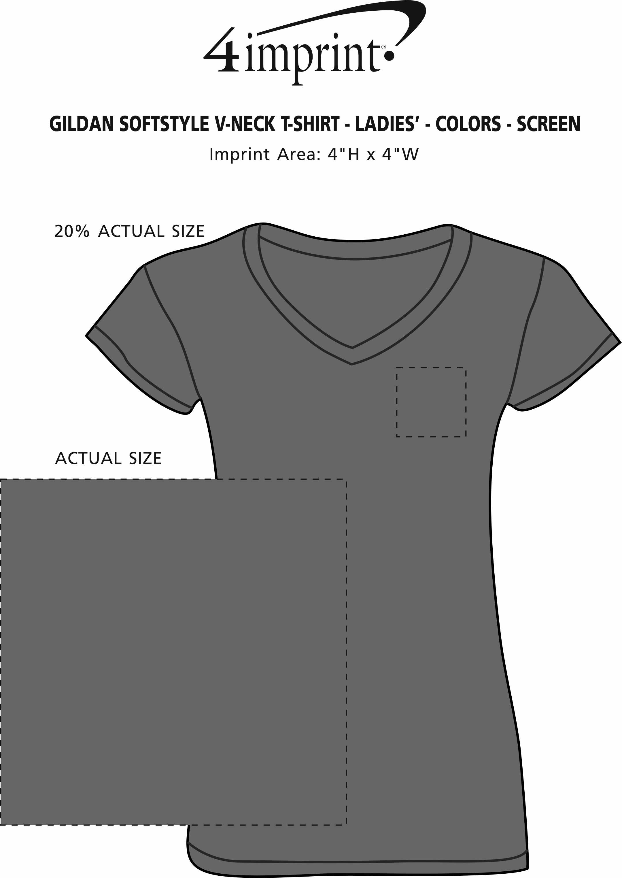 Imprint Area of Gildan Softstyle V-Neck T-Shirt - Ladies' - Colors - Screen