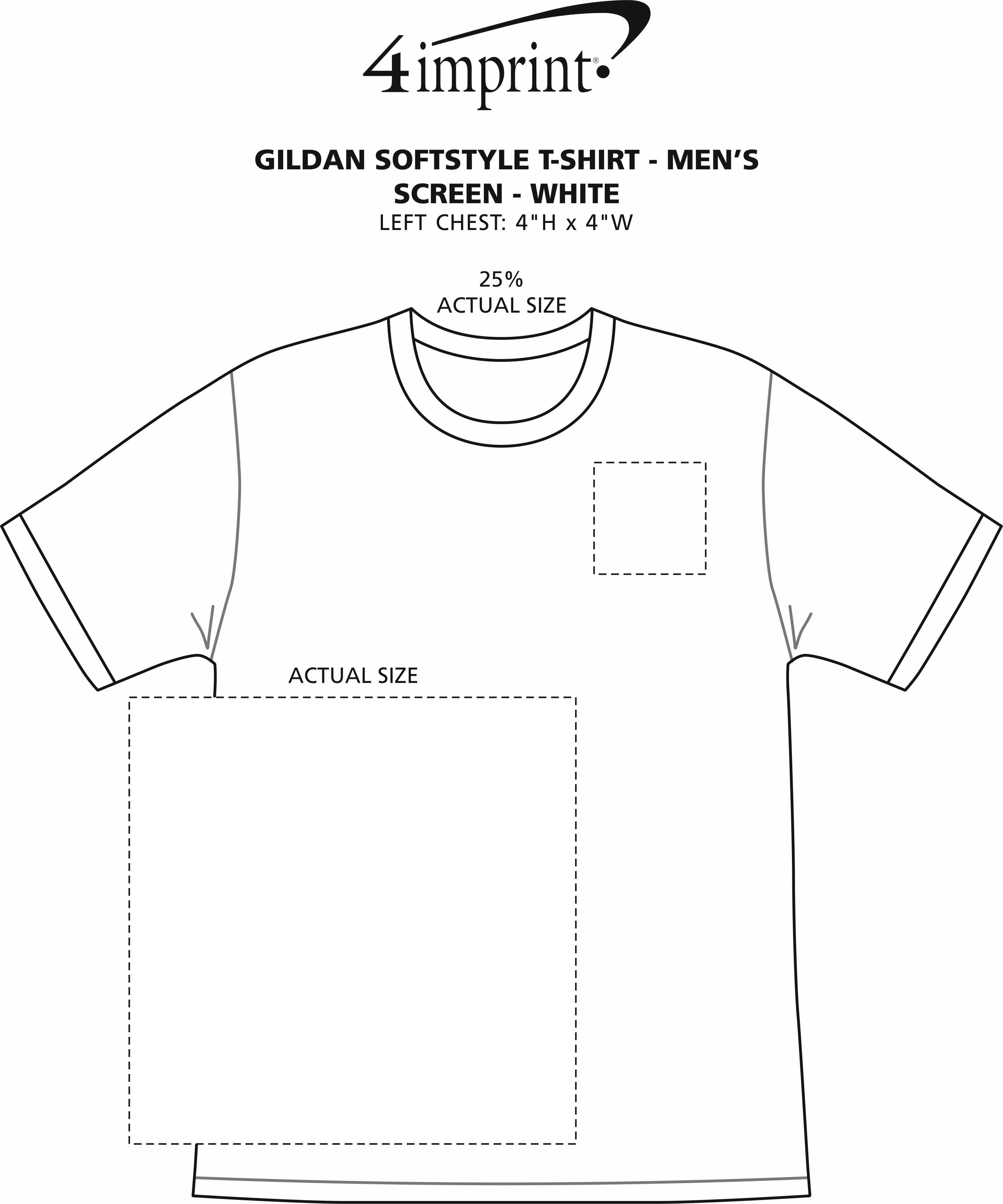 Imprint Area of Gildan Softstyle T-Shirt - Men's - White - Screen