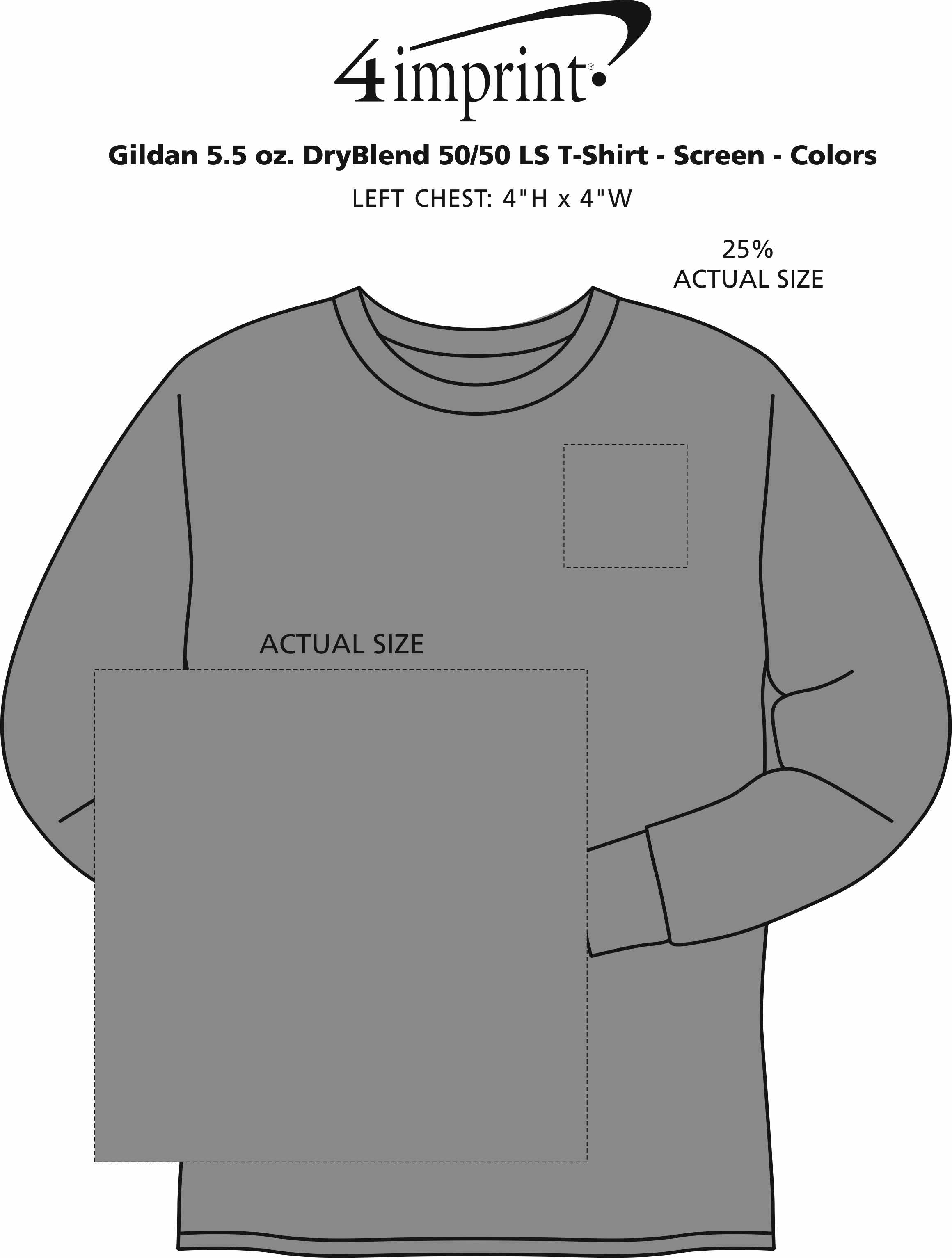 Imprint Area of Gildan 5.5 oz. DryBlend 50/50 LS T-Shirt - Screen - Colors