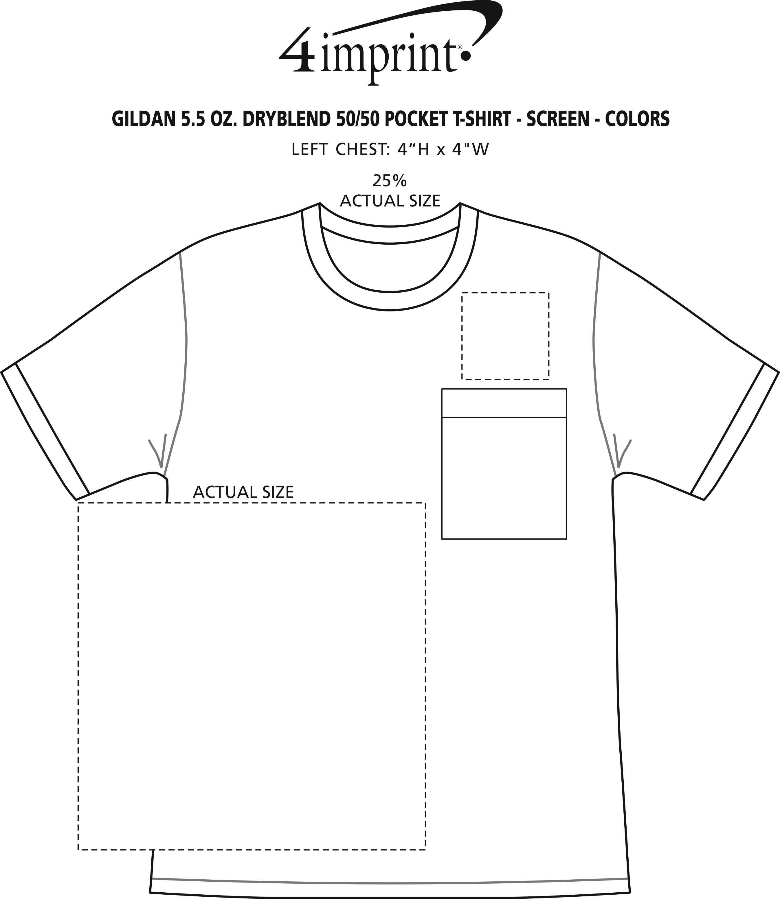 Imprint Area of Gildan 5.5 oz. DryBlend 50/50 Pocket T-Shirt - Screen - Colors