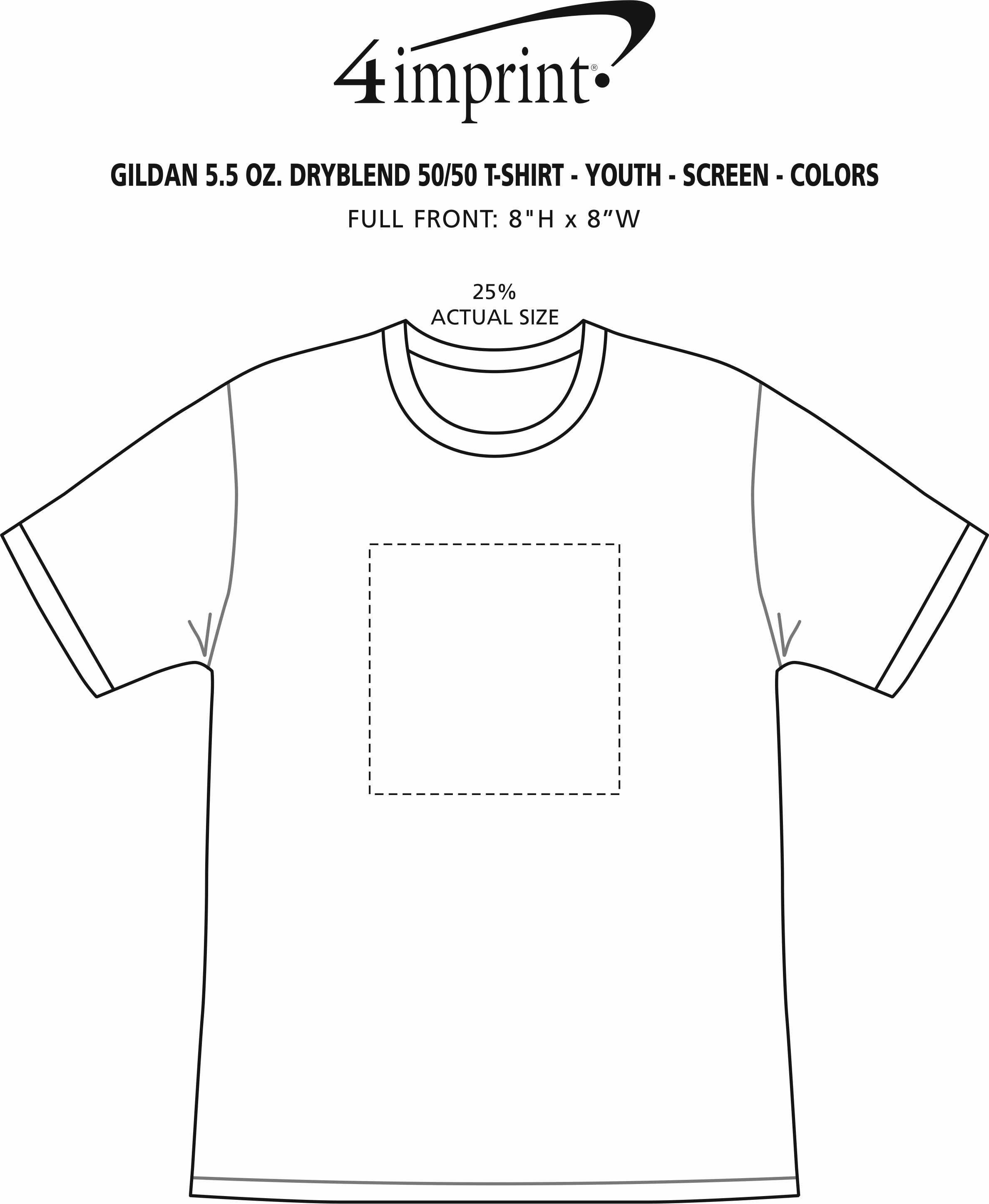 Imprint Area of Gildan 5.5 oz. DryBlend 50/50 T-Shirt - Youth - Screen - Colors