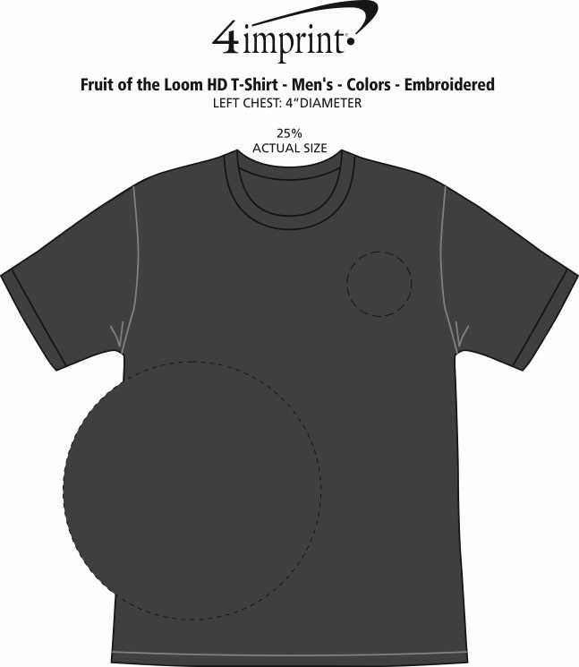 Imprint Area of Fruit of the Loom HD T-Shirt - Men's - Colors - Embroidered