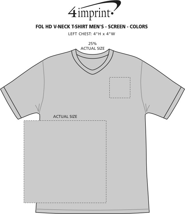 Imprint Area of Fruit of the Loom HD V-Neck T-Shirt Men's - Screen - Colors
