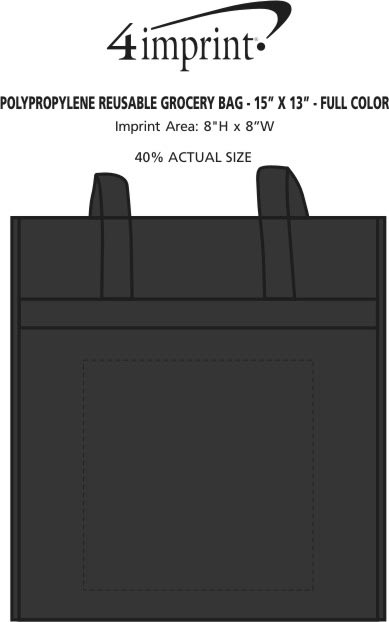 Imprint Area of Polypropylene Reusable Grocery Bag - 15" x 13" - Full Color
