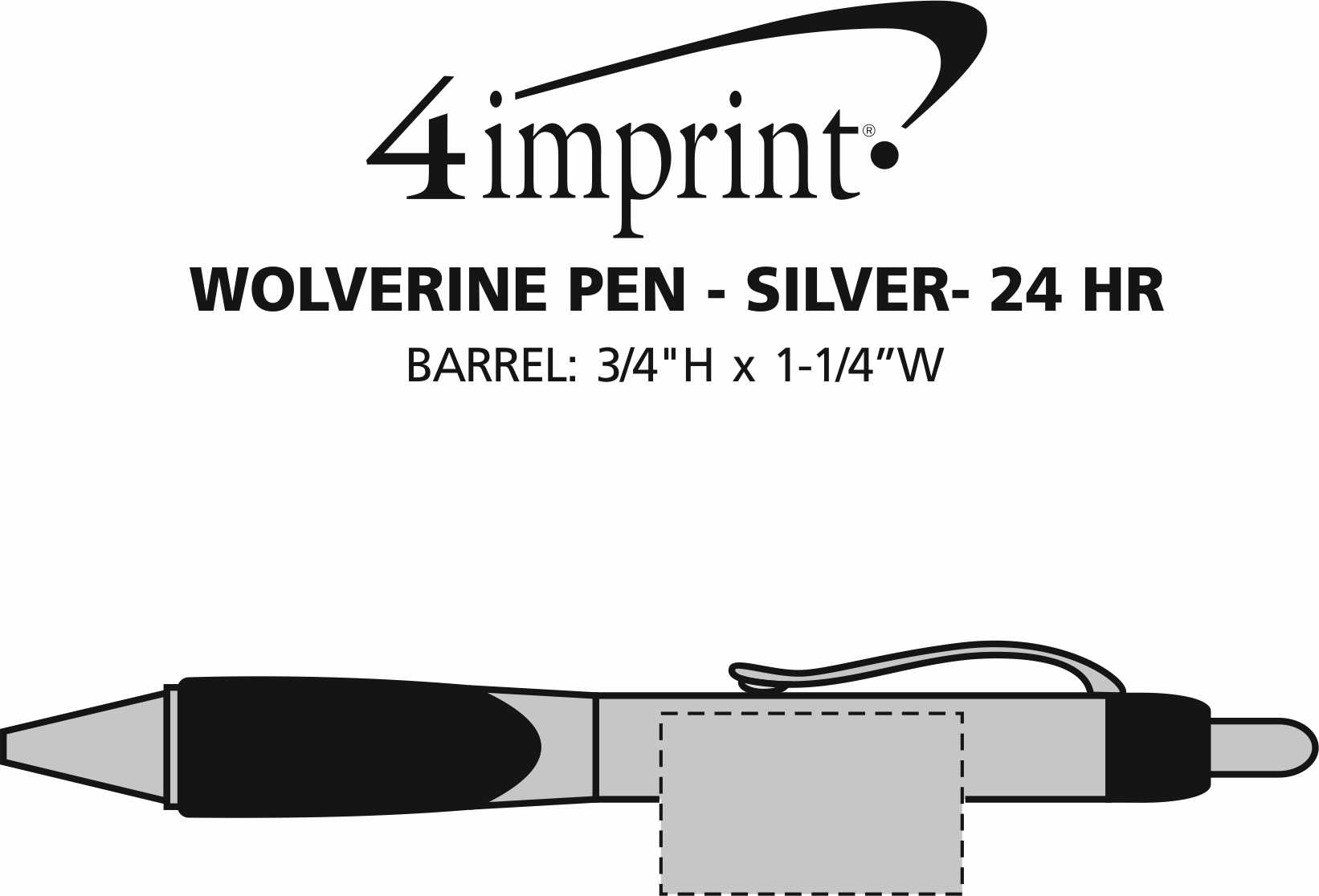 Imprint Area of Wolverine Pen - Silver - 24 hr