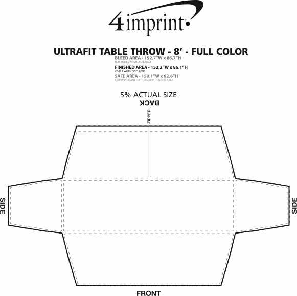 Imprint Area of Hemmed Closed-Back UltraFit Table Cover - 8' - Full Color