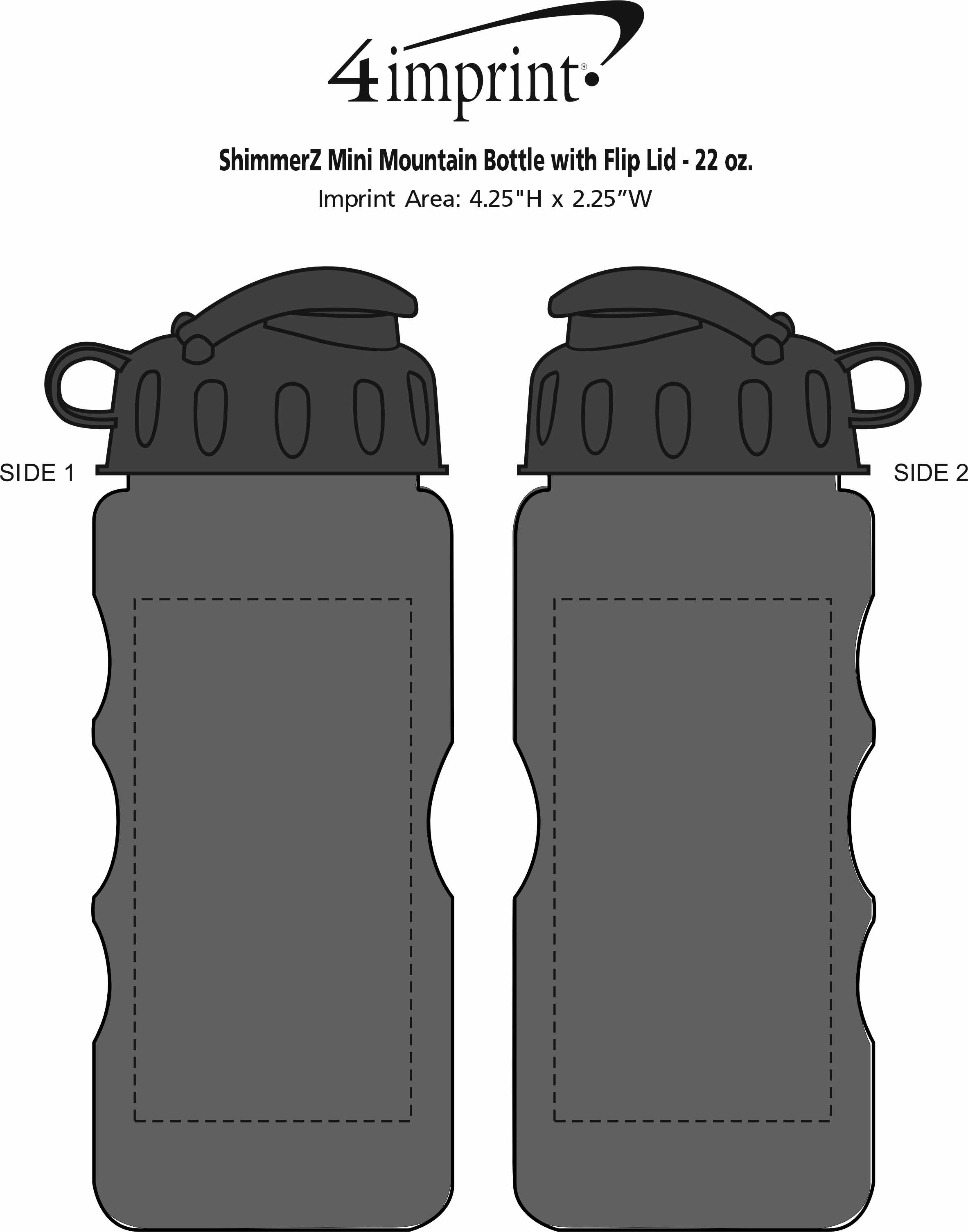 Imprint Area of ShimmerZ Mini Mountain Bottle with Flip Lid - 22 oz.