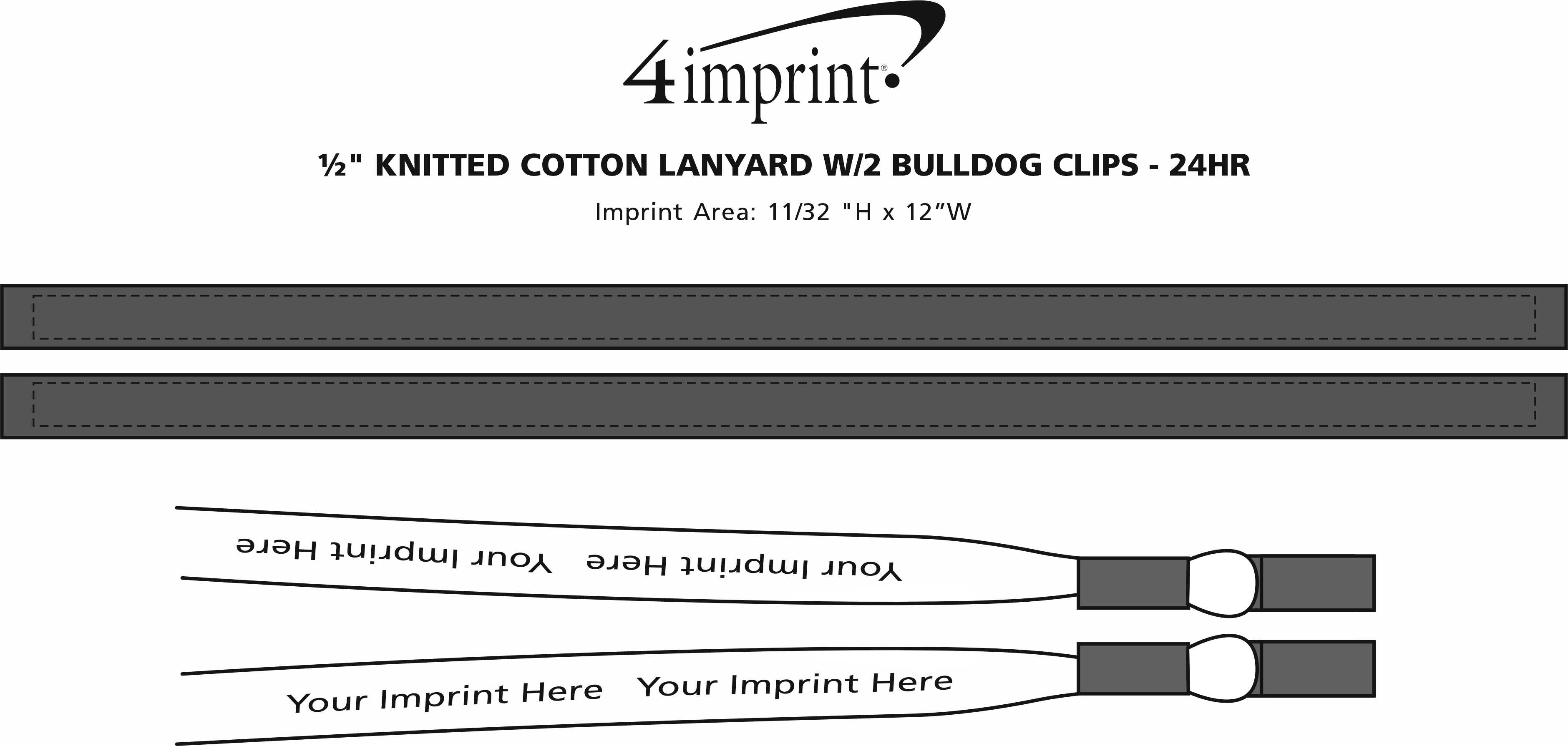Imprint Area of Knit Cotton Lanyard - 5/8" - 2 Bulldog Clips - 24 hr