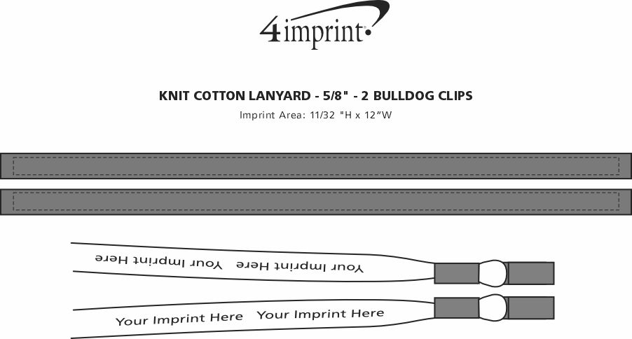 Imprint Area of Knit Cotton Lanyard - 5/8" - 2 Bulldog Clips