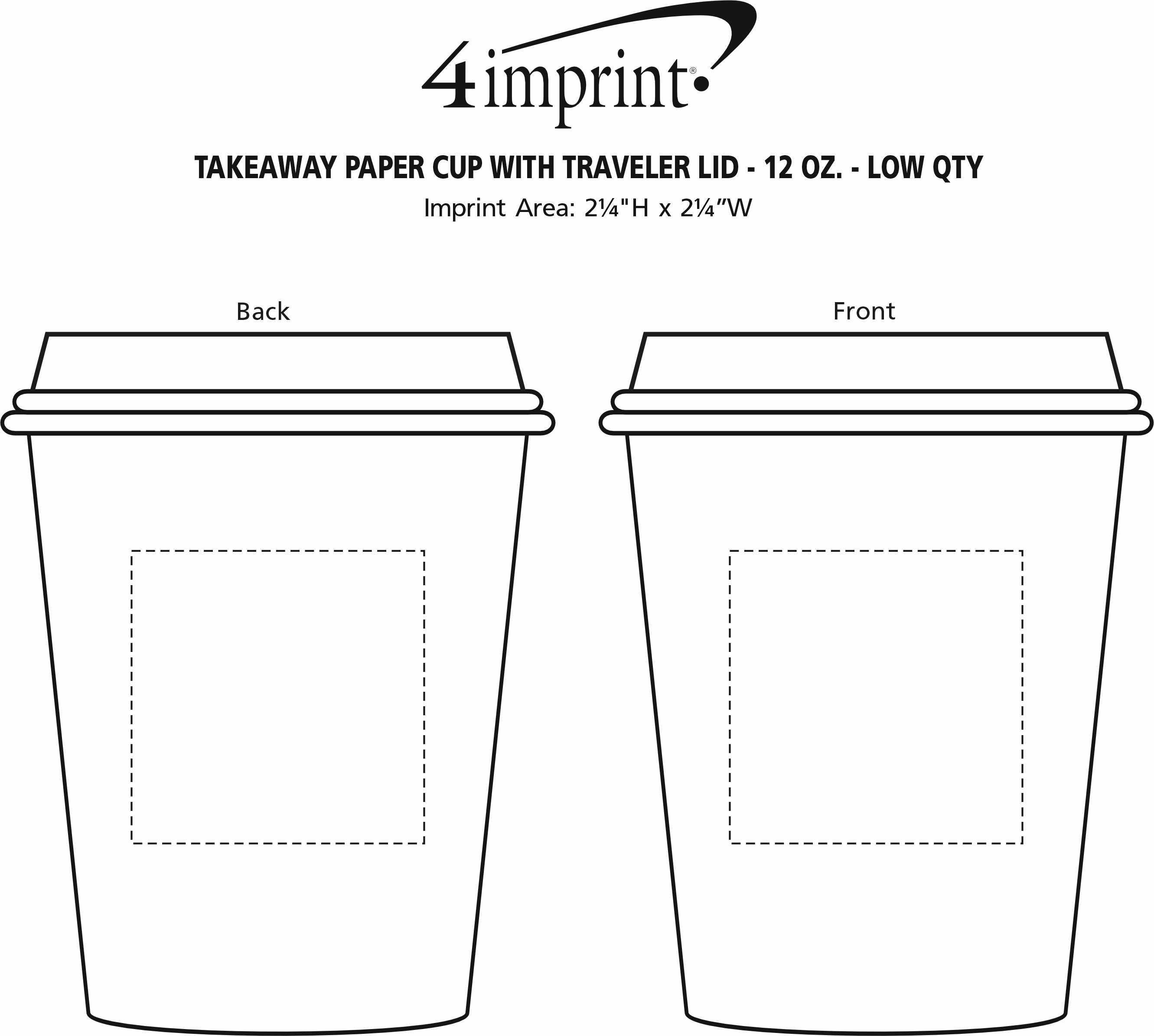 Imprint Area of Takeaway Paper Cup with Traveler Lid - 12 oz. - Low Qty