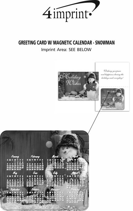 Imprint Area of Greeting Card with Magnetic Calendar - Snowman