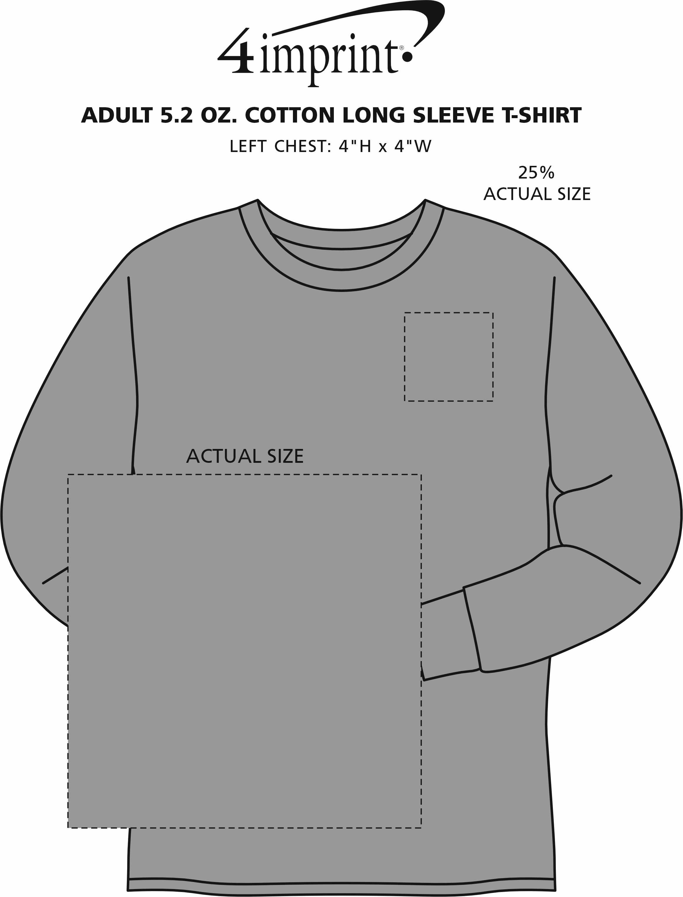 Imprint Area of Adult 5.2 oz. Cotton Long Sleeve T-Shirt - Screen