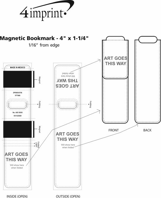 Imprint Area of Magnetic Bookmark - 4" x 1-1/4"