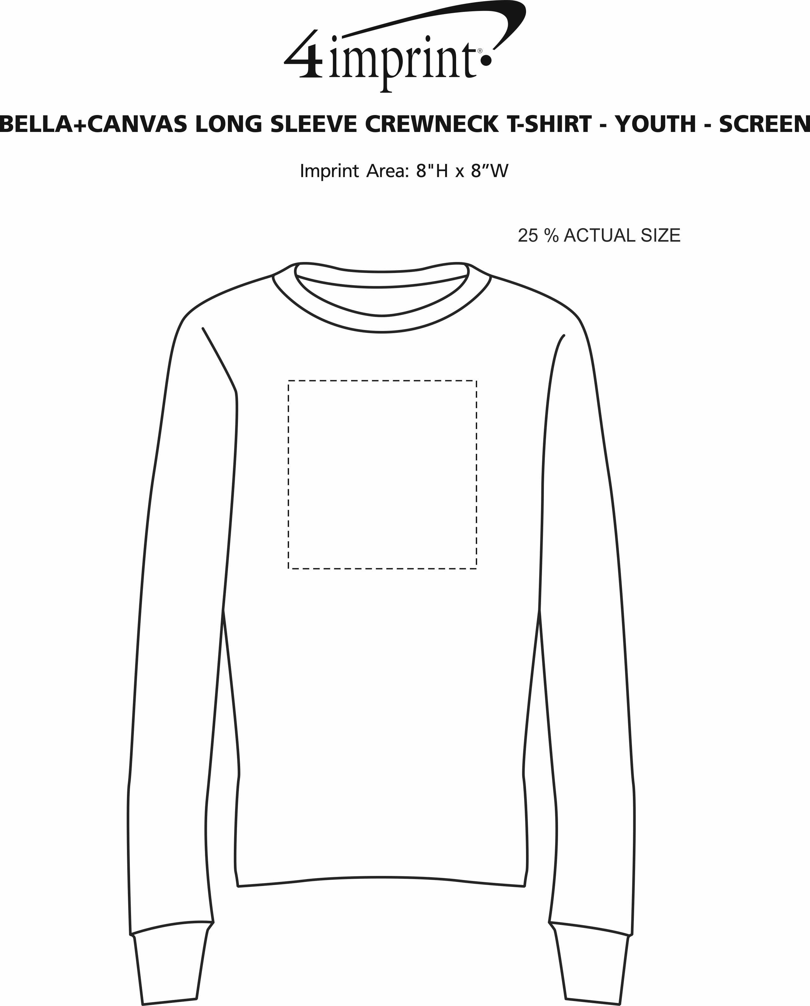 Imprint Area of Bella+Canvas Long Sleeve Crewneck T-Shirt - Youth - Screen