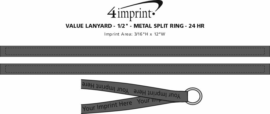Imprint Area of Value Lanyard - 1/2" - Metal Split Ring - 24 hr