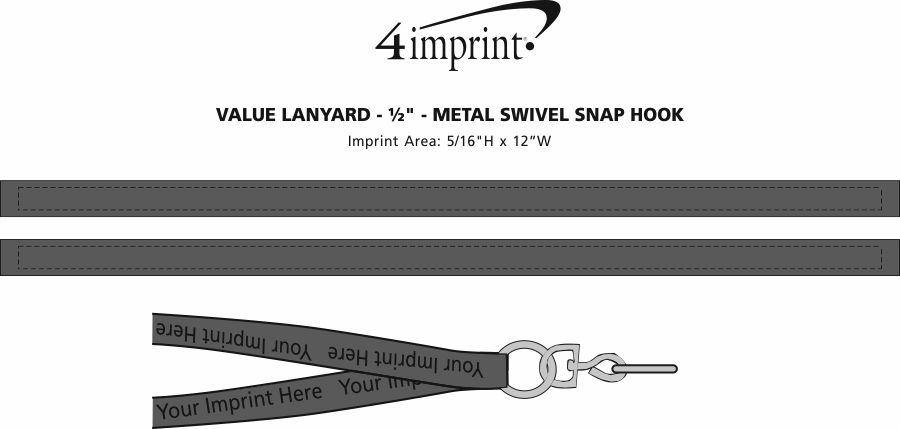Imprint Area of Value Lanyard - 1/2" - Metal Swivel Snap Hook