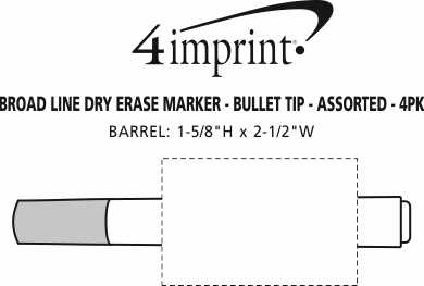 Imprint Area of Broad Line Dry Erase Marker - Bullet Tip - Assorted - 4pk