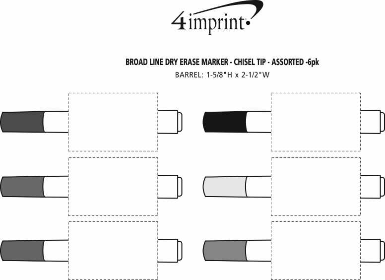 Imprint Area of Broad Line Dry Erase Marker - Chisel Tip - Assorted - 6pk