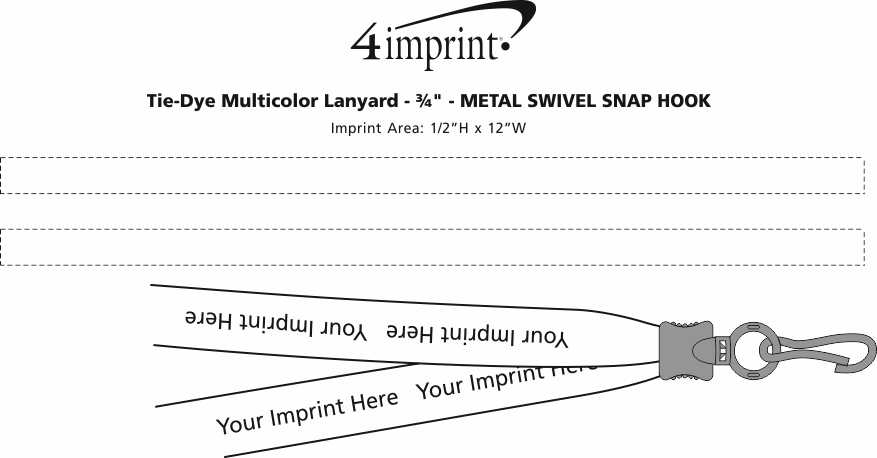 Imprint Area of Tie-Dye Multicolor Lanyard - 3/4" - Metal Swivel Snap Hook