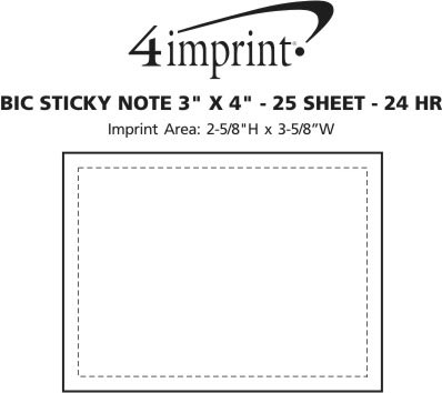 Imprint Area of Bic Sticky Note - 3" x 4" - 25 Sheet - 24 hr