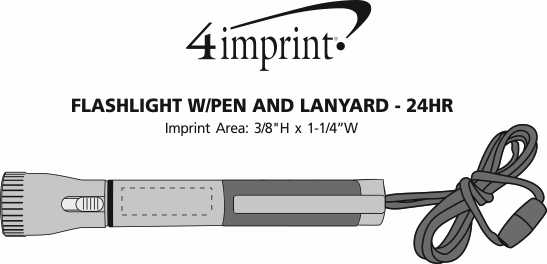 Imprint Area of Flashlight with Pen and Lanyard - 24 hr