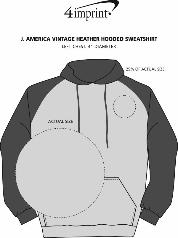 Imprint Area of J. America Vintage Heather Hooded Sweatshirt - Embroidered