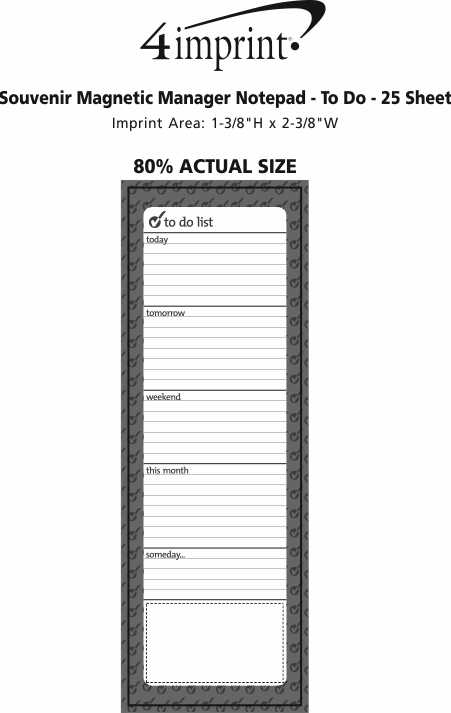 Imprint Area of Souvenir Magnetic Manager Notepad - To Do - 25 Sheet