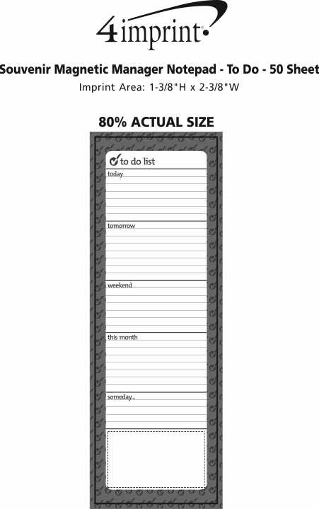 Imprint Area of Souvenir Magnetic Manager Notepad - To Do - 50 Sheet