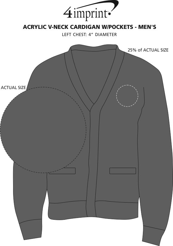 Imprint Area of Acrylic V-Neck Cardigan with Pockets - Men's