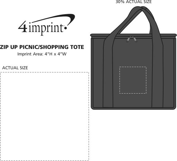 Imprint Area of Zip Up Picnic/Shopping Tote