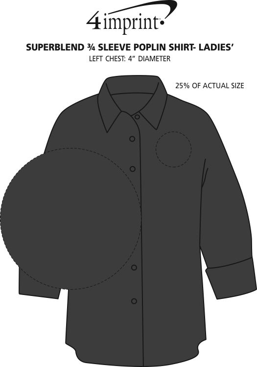 Imprint Area of Superblend 3/4 Sleeve Poplin Shirt - Ladies'