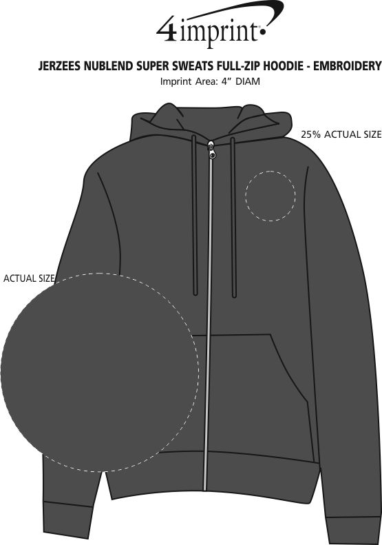 Imprint Area of Jerzees Nublend Super Sweats Full-Zip Hoodie - Embroidered