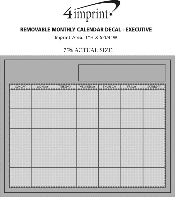 Imprint Area of Removable Monthly Calendar Decal - Executive