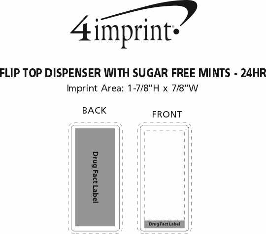 Imprint Area of Flip Top Dispenser with Sugar-Free Mints - 24 hr