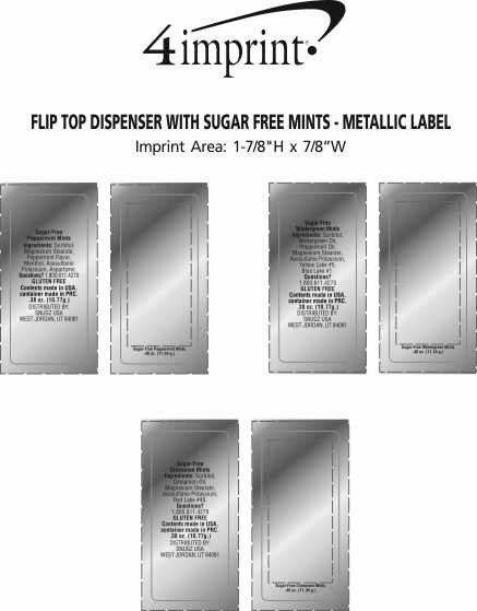 Imprint Area of Flip Top Dispenser with Sugar-Free Mints - Metallic Label