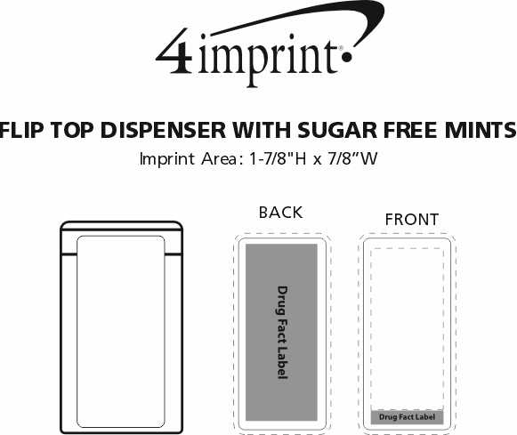 Imprint Area of Flip Top Dispenser with Sugar-Free Mints