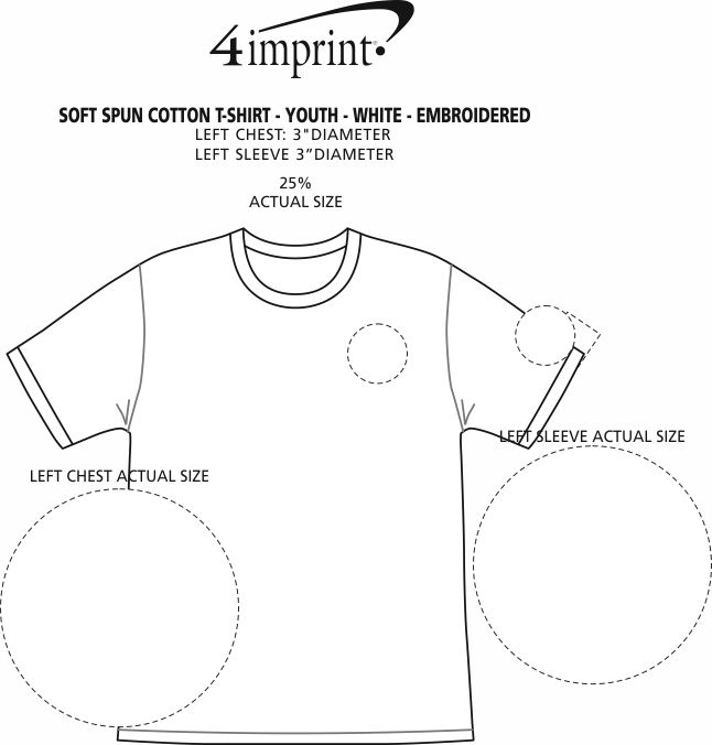 Imprint Area of Soft Spun Cotton T-Shirt - Youth - White - Embroidered