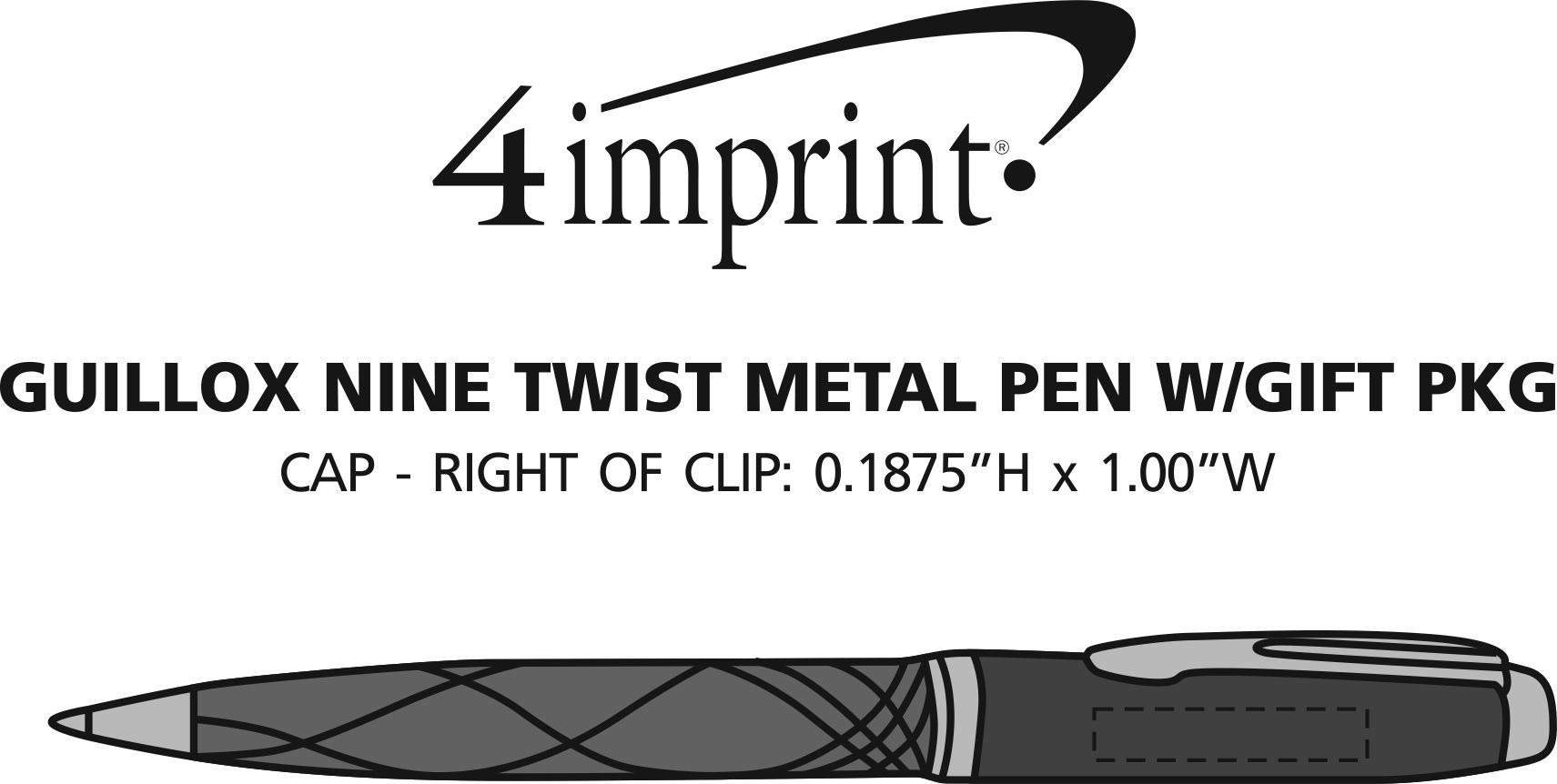 Imprint Area of Guillox Nine Twist Metal Pen with Gift Pkg