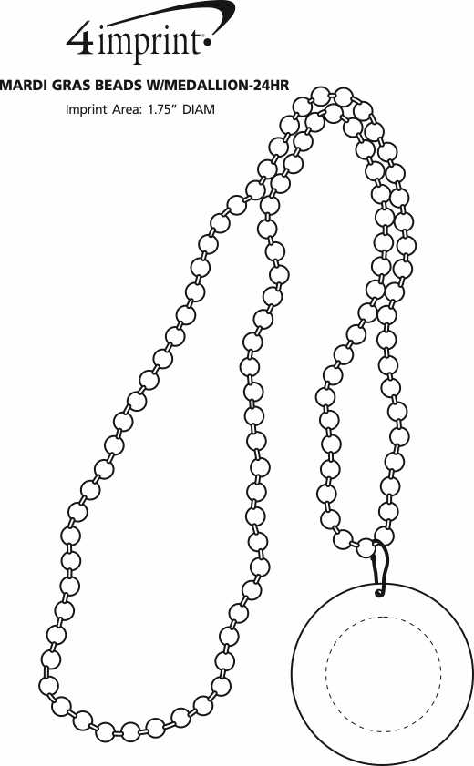 Imprint Area of Mardi Gras Beads with Medallion - 24 hr