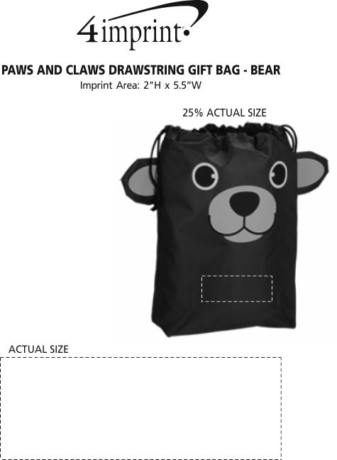 Imprint Area of Paws and Claws Drawstring Gift Bag - Bear