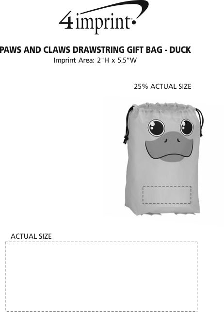 Imprint Area of Paws and Claws Drawstring Gift Bag - Duck