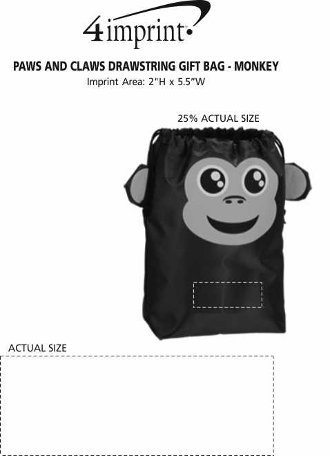 Imprint Area of Paws and Claws Drawstring Gift Bag - Monkey