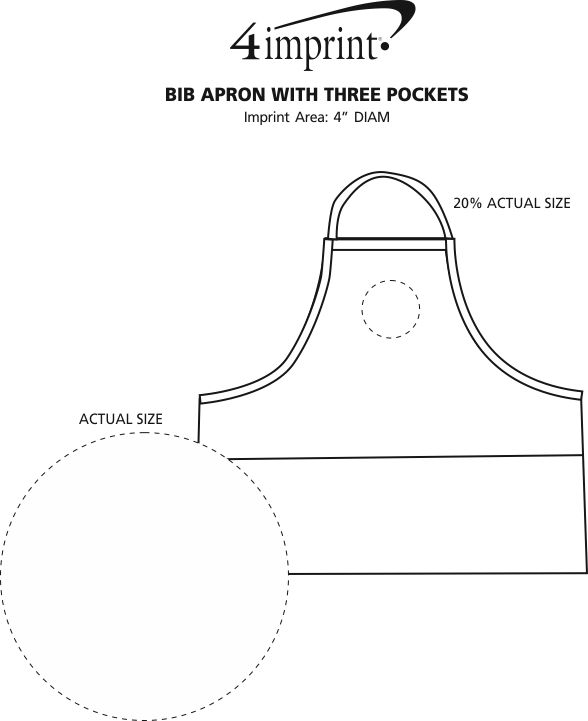 Imprint Area of Bib Apron with Three Pockets