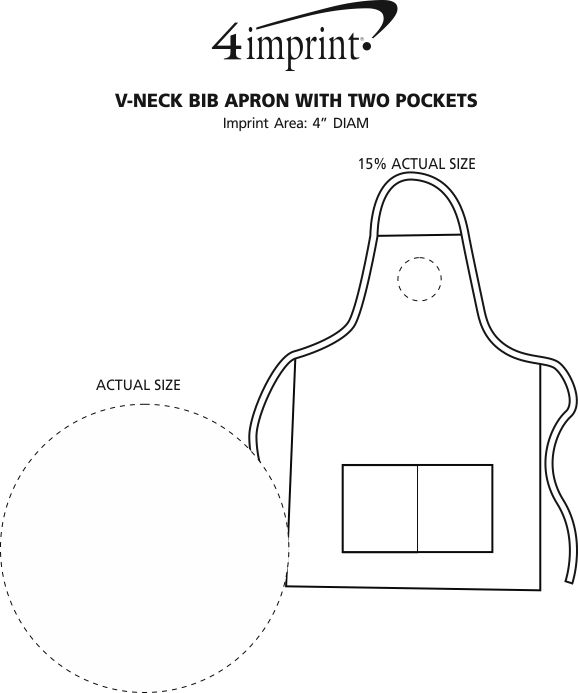 Imprint Area of V-Neck Bib Apron with Two Pockets