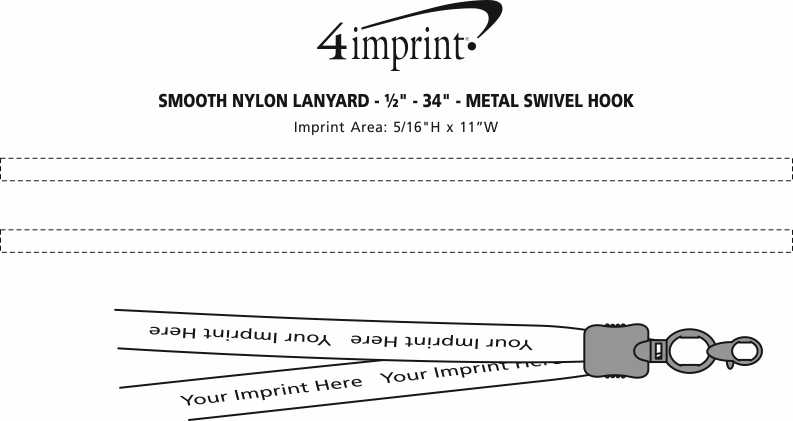 Imprint Area of Smooth Nylon Lanyard - 1/2" - 34" - Metal Lobster Claw
