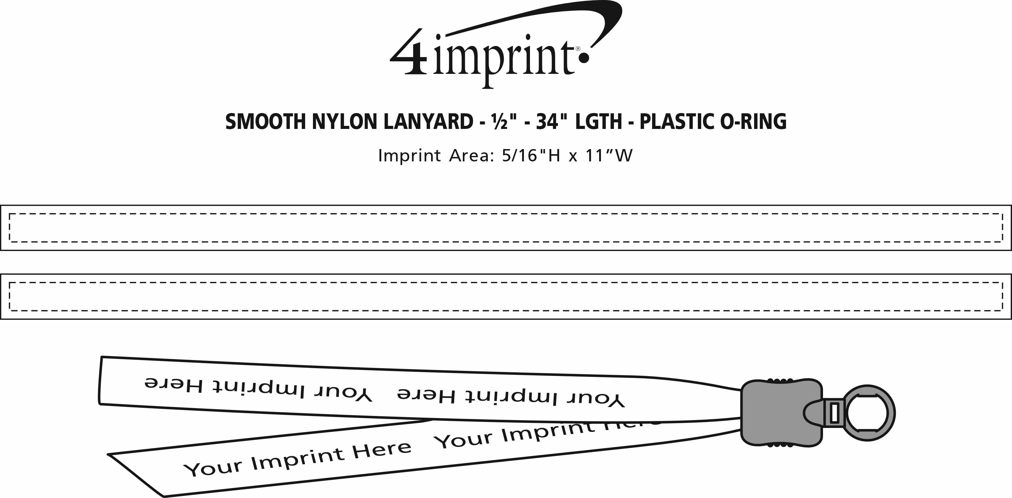 Imprint Area of Smooth Nylon Lanyard - 1/2" - 34" - Plastic O-Ring