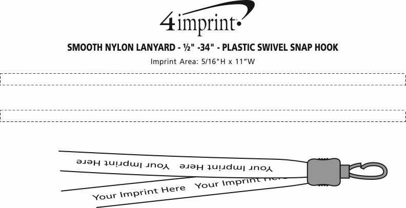 Imprint Area of Smooth Nylon Lanyard - 1/2" - 34" - Plastic Swivel Snap Hook