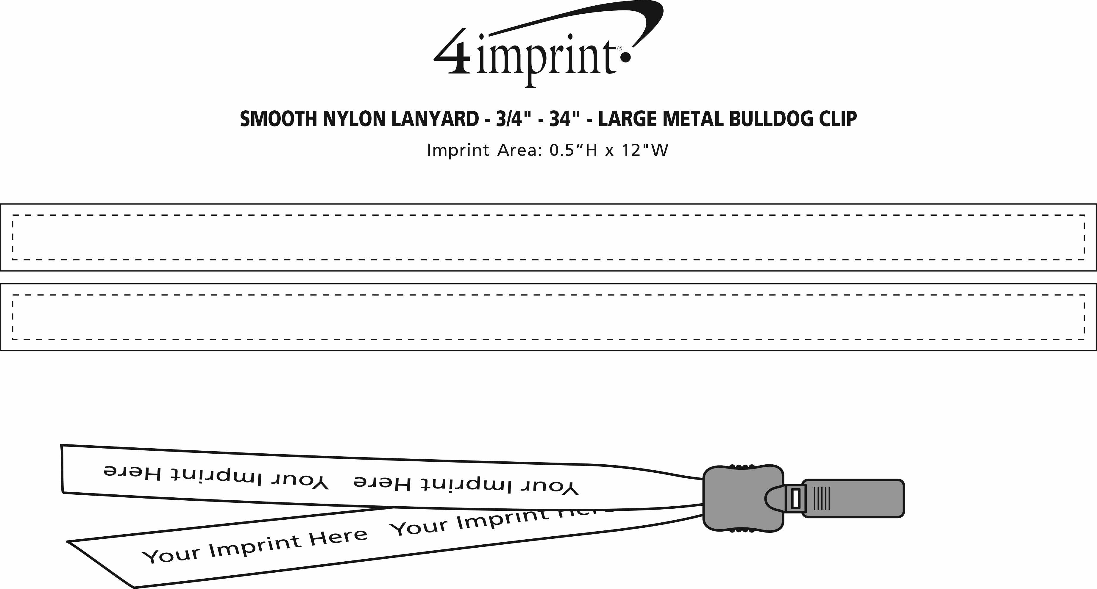 Imprint Area of Smooth Nylon Lanyard - 3/4" - 34" - Large Metal Bulldog Clip
